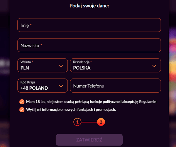 Wypełnij wszystkie wymagane pola w sekcji danych osobowych w profilu